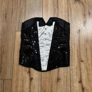 Leg Avenue Tuxedo Corset with Sequins, Bow Tie, and Gems 🐰